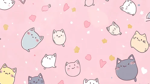 Adorable Cats Floating in a Pink Dream World.