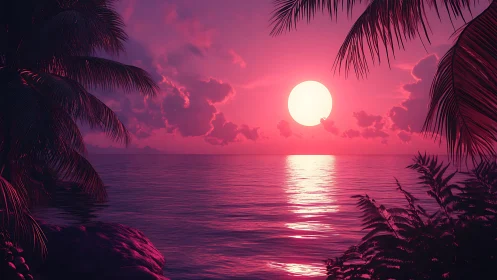 Neon dusk over palm-framed tropical dreamsea horizon.