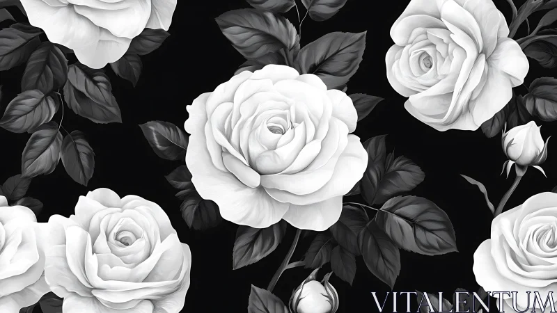 Elegant White Roses Dance in Shadow.