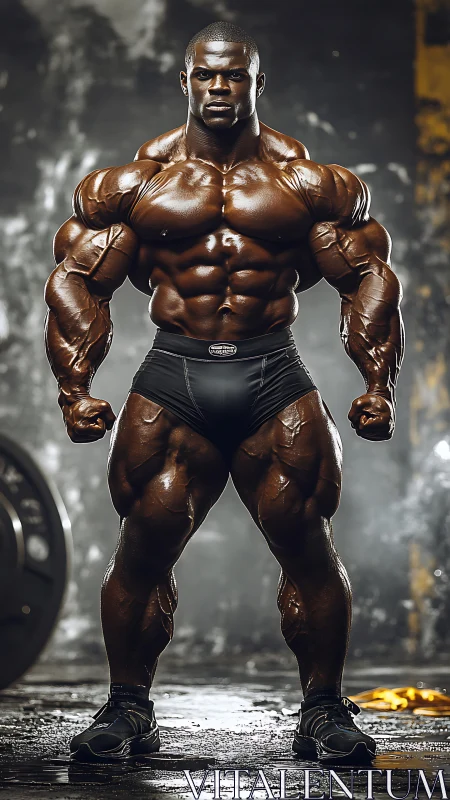 Bodybuilder showcases extreme muscular symmetry under lights.