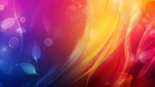 Abstract gradient background with flowing lines and leaves.