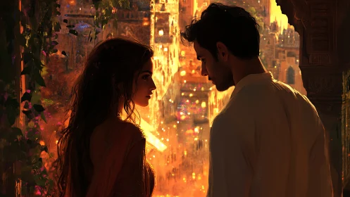 Luminous Encounter in Golden City Depths.