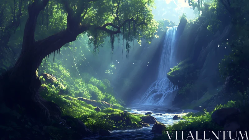Enchanted Forest Waterfall in Lush Green Canyon