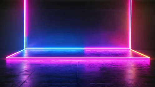 Neon rectangle room glows with vivid cyberpunk gradients.