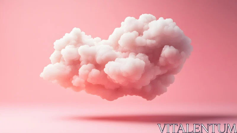 Fluffy Pink Cloud Floating in Minimalist Gradient Background.