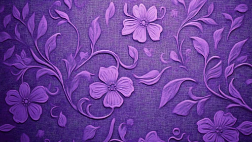 Purple Embossed Floral Relief. Dimensional botanical pattern art.