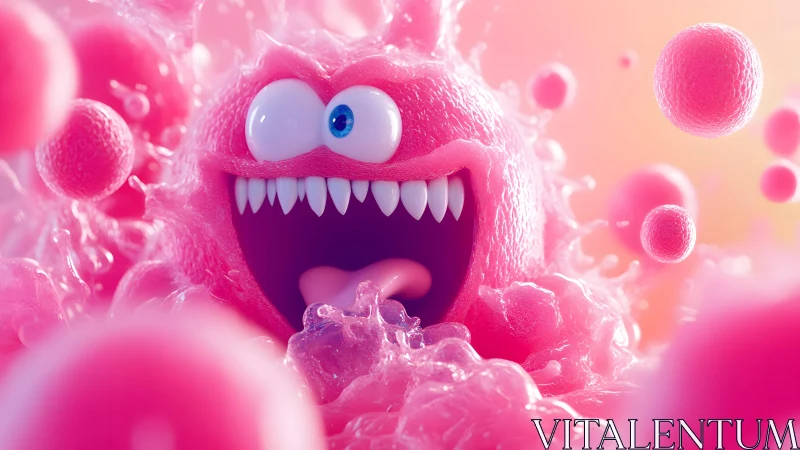 Playful Pink Monster in Vibrant 3D Cartoon Style Illustration.