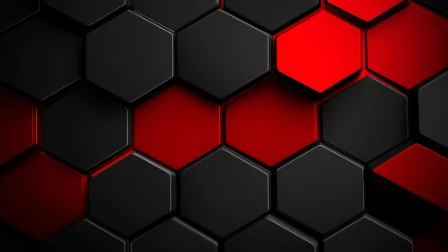 Hexagonal black and red panels with glossy 3D depth.