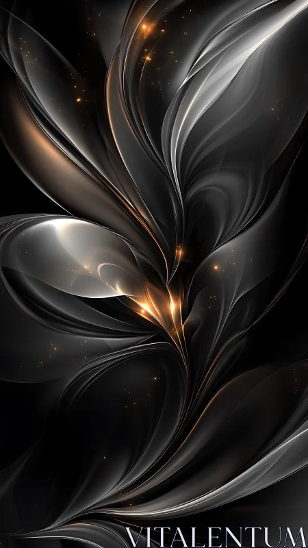Starlit obsidian petals curl around molten silver light.