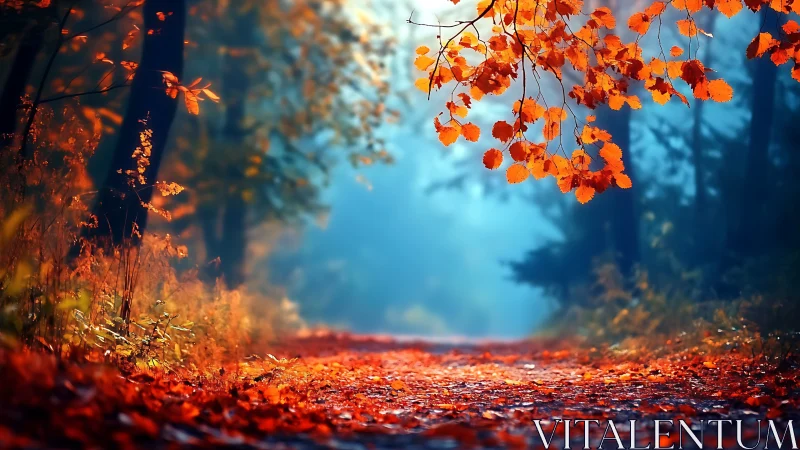 Autumn Forest Path with Golden Foliage.