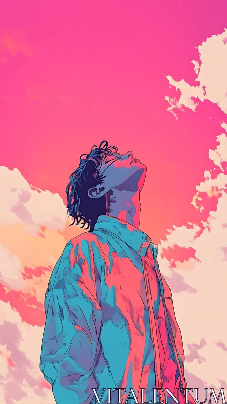 Vibrant cel-shaded portrait studies color contrast in sky