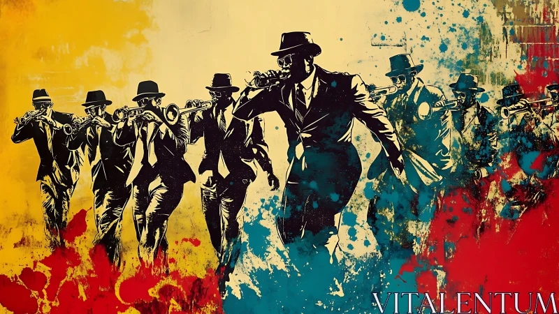 Street brass in motion against splashes of bold color.