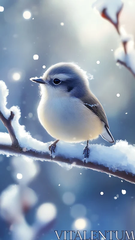 Luminous Winter Bird Perched on Frost-Laden Branch