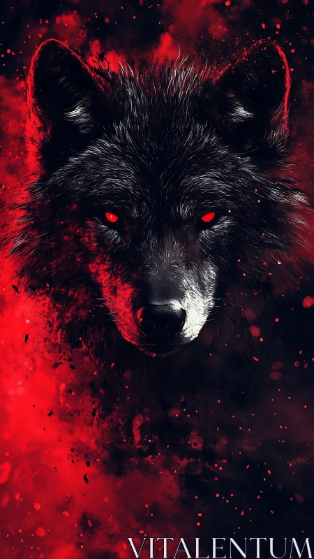 Crimson eclipse wolf emerging through embers and shadowed flame.