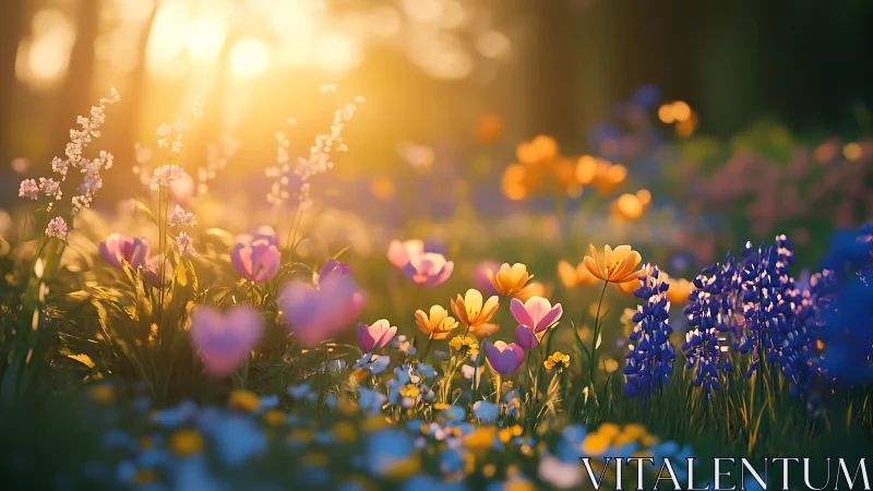 Wildflower field photograph with backlighting and selective focus.