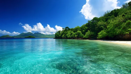 Tropical Coastal Bay with Mangrove Forest and Volcanic Mountains