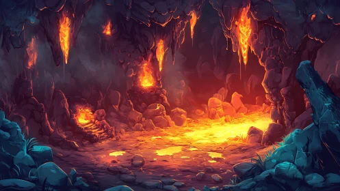 Lava-lit cavern floor quietly rehearses a molten sunrise