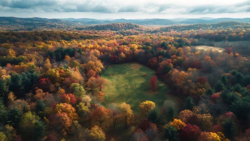 Autumnal Landscape Aerial Survey: Deciduous Forest in Seasonal Transition.