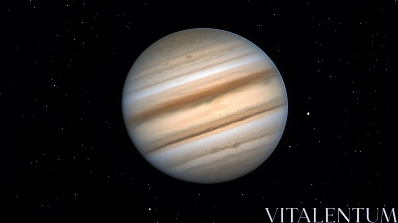 Gas giant planet with banded atmosphere in deep space.