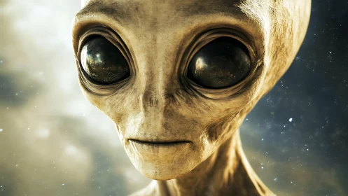 Close-up extraterrestrial portrait with reflective eyes.