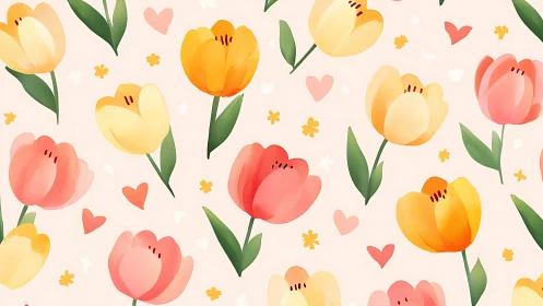 Whimsical Tulip Garden With Hearts and Flowers