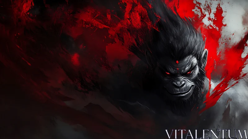 Demonic simian warlord emerges through red ink chaos.