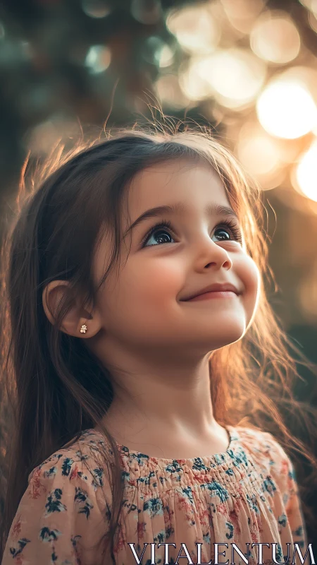 Young Girl Looking Upward With Wonder in Warm Light