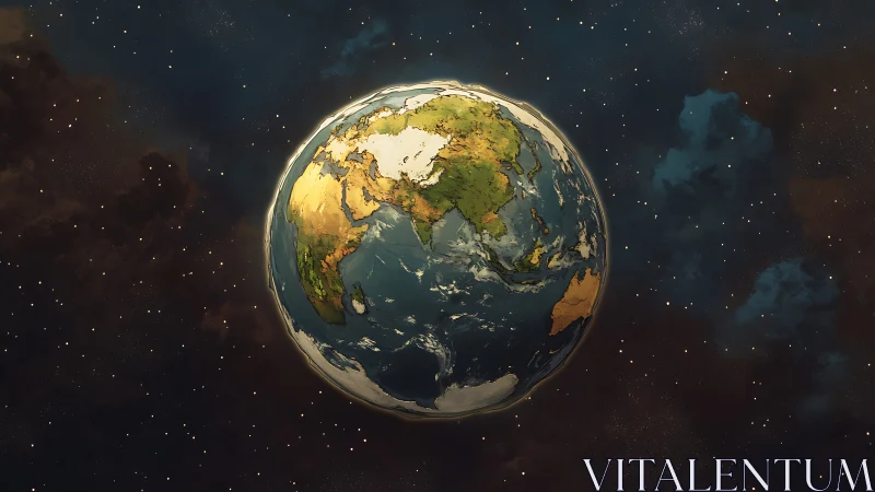 Planet Earth illustration with Asia Africa view in space.