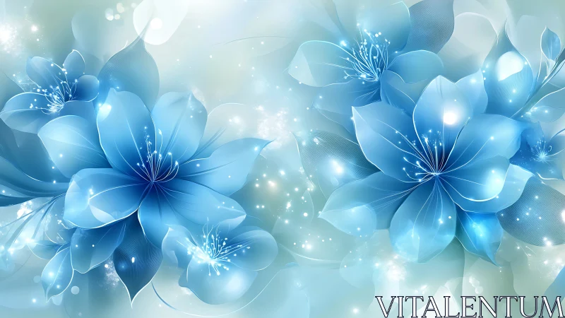 Blue Luminescent Flowers with Glowing Light Effects.