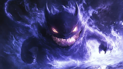 Violet ghost beast surges from swirling spectral storm.