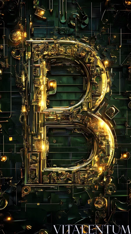 Metallic letter B rendered as complex circuit structure.