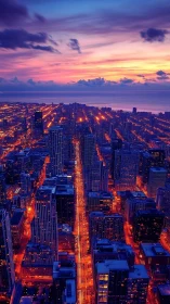 Sunset-lit city avenues glowing under electric twilight.
