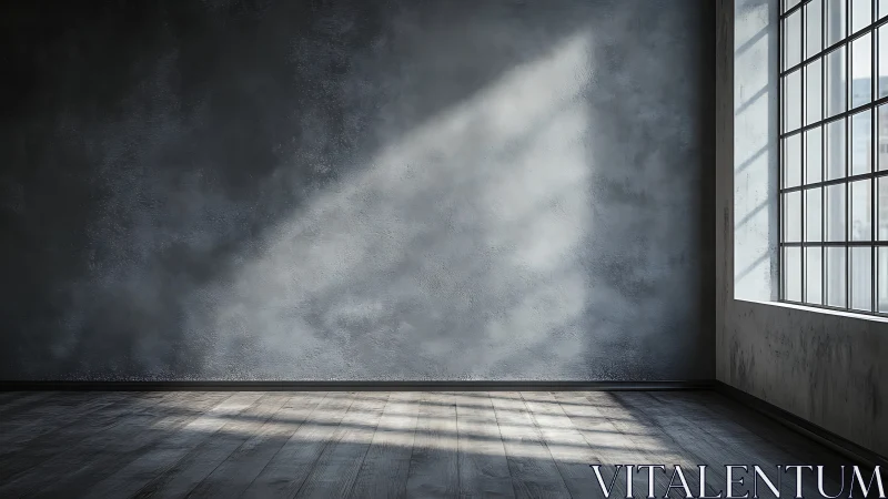 Photorealistic loft interior with raking window light study.