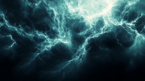 Electric storm energy swirls across a luminous dark void.