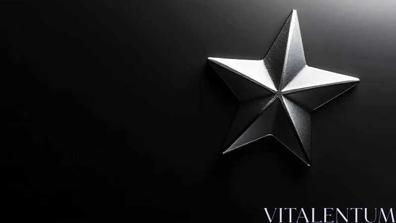 Silver metallic star sculpture on matte black background.