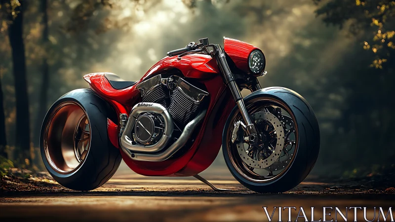 Low-slung red concept motorcycle with oversized slick tires