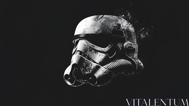 Monochrome sci-fi helmet rendered with distressed digital texture