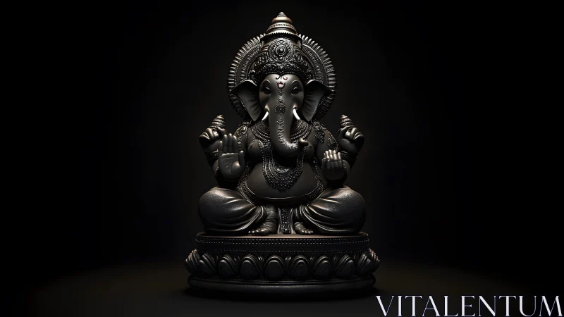 Elegant Black Lord Ganesha Statue in Dramatic Lighting Style. Elegant Black Lord Ganesha Statue in Dramatic Lighting Style.