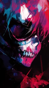 Neon skull portrait in high-contrast abstract digital paint.