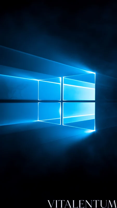 Rectangular light window emits blue beams into dark space