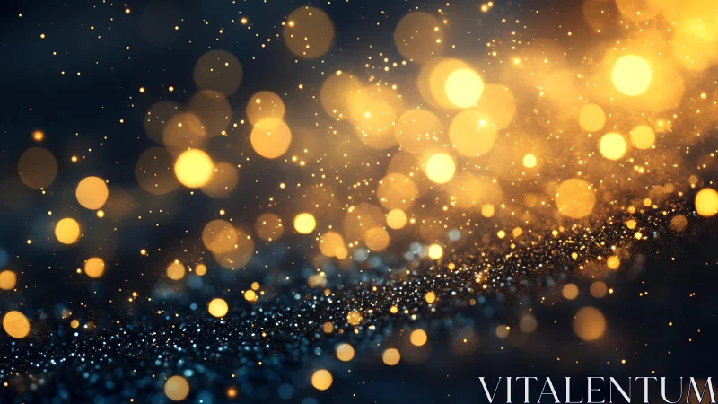 Glowing Golden Bokeh Lights Over Dark Abstract Background.