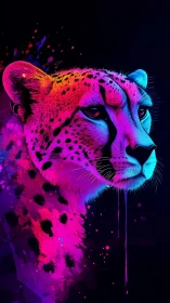 Cheetah rendered with neon color gradients and digital paint texture