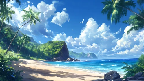 Tropical Beach Landscape With Coastal Formations.