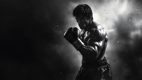 Silhouette of Pugilistic Power: Boxer Channels Intensity Through Leather Gloves