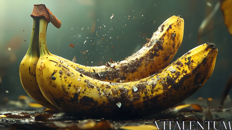 Photorealistic dirty bananas with dynamic debris burst.