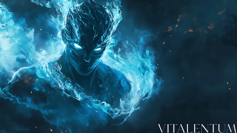 Elemental fire spirit emerges from swirling blue flames