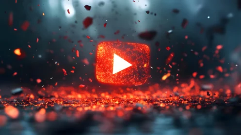 Vibrant YouTube Play Button in a Dynamic Digital Explosion.
