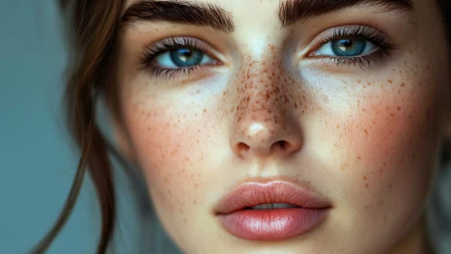Freckled starlight gaze framed in soft cinematic closeup.