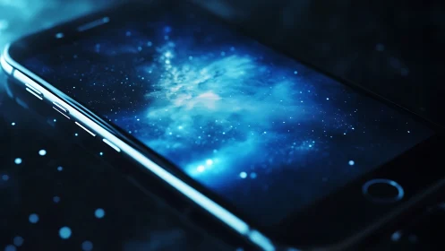 Pocket nebula awakens in a midnight-lit smartphone screen.