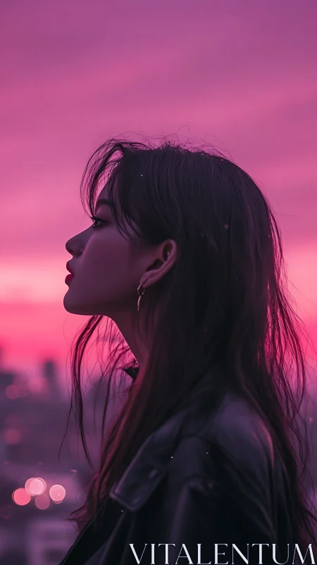 Side-profile portrait isolates silhouette against magenta dusk